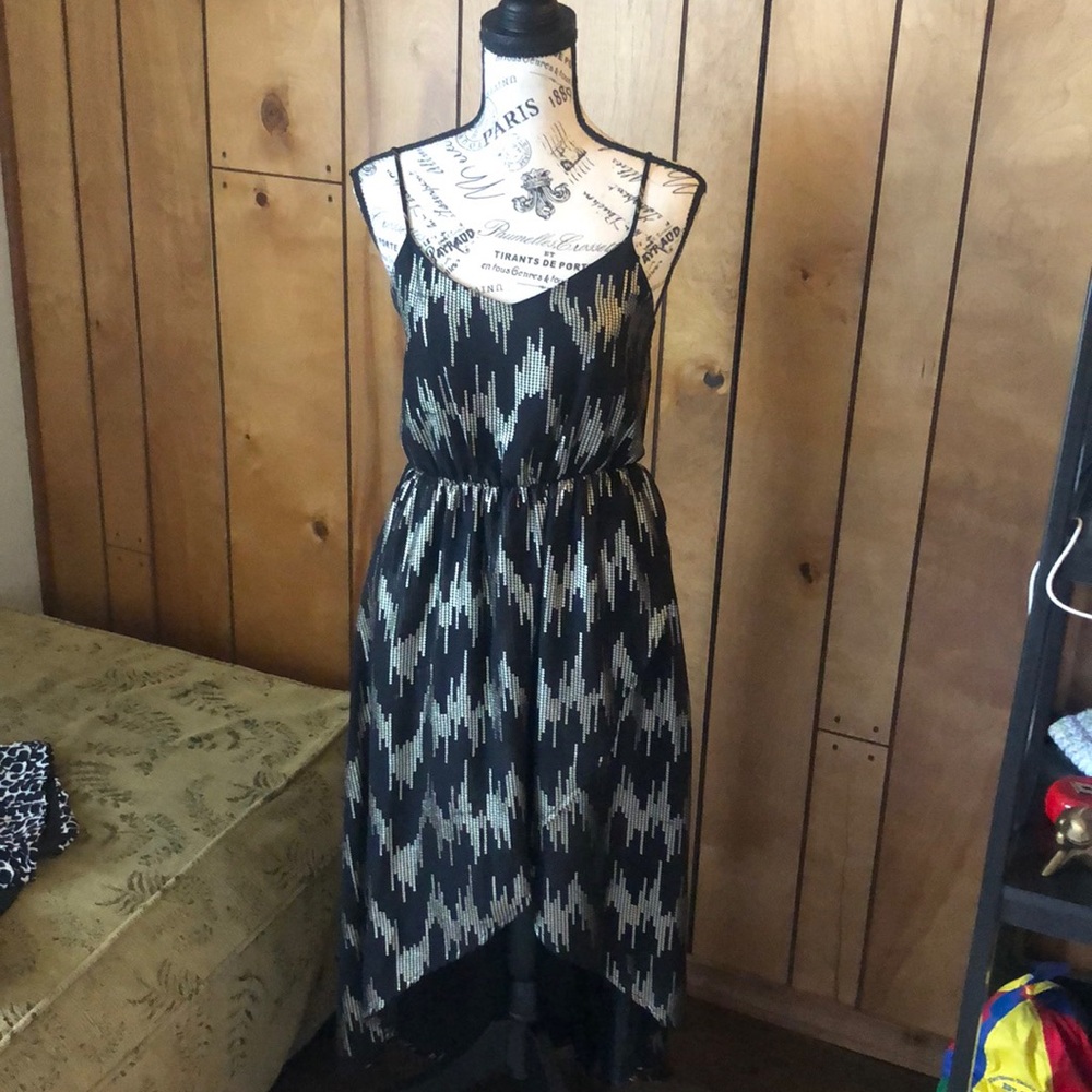 Audrey 3+1 high low metallic gold and black dress
